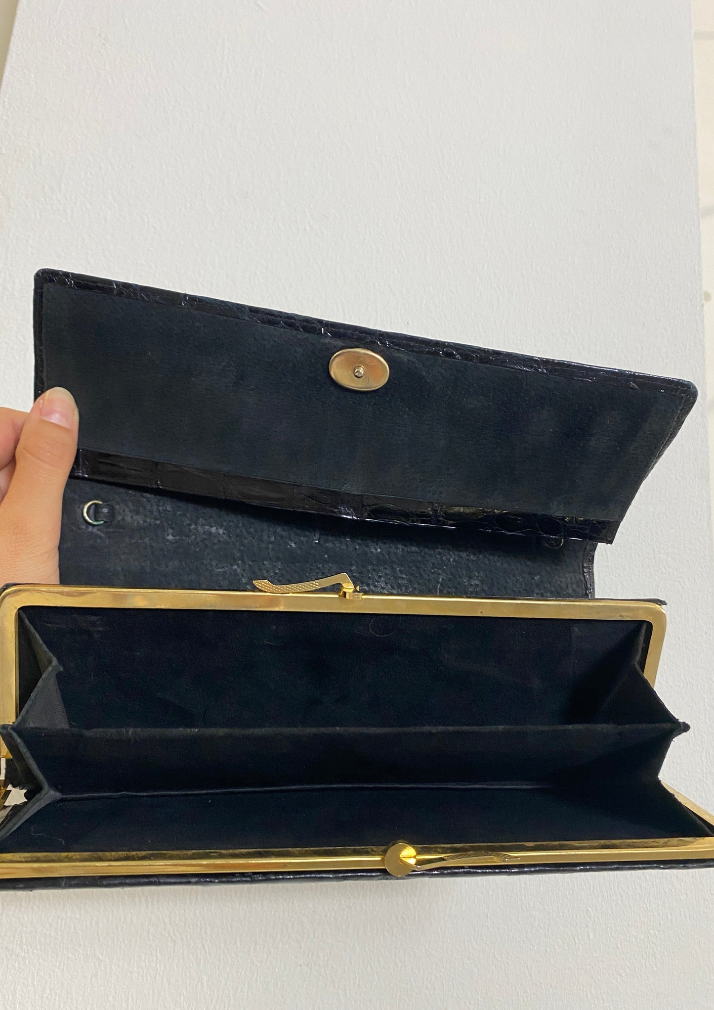 Schwarze Lederclutch