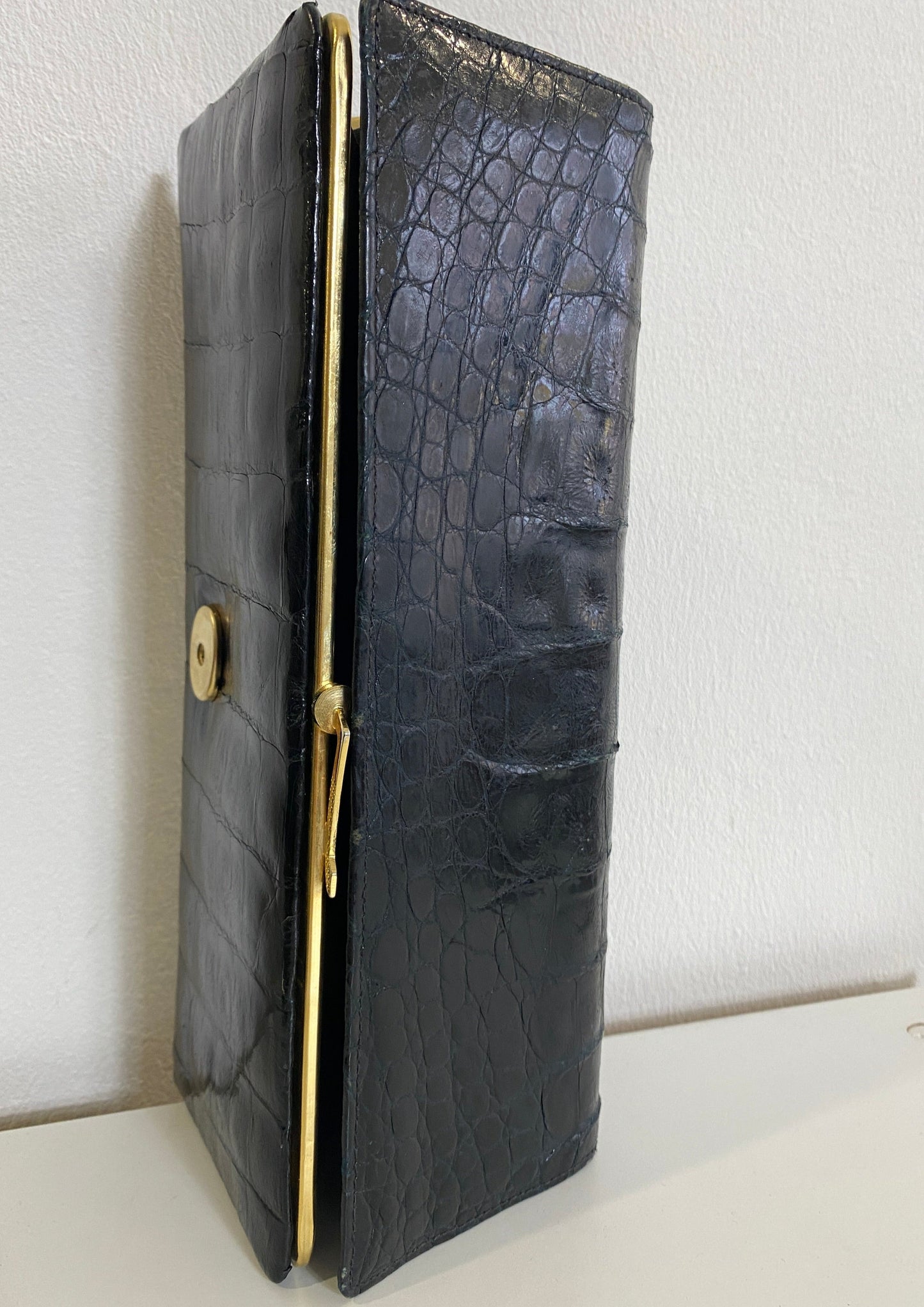 Schwarze Lederclutch