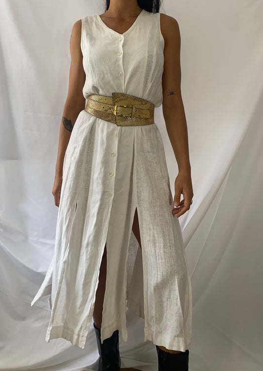 Leinen Kleid mit Schlitzen