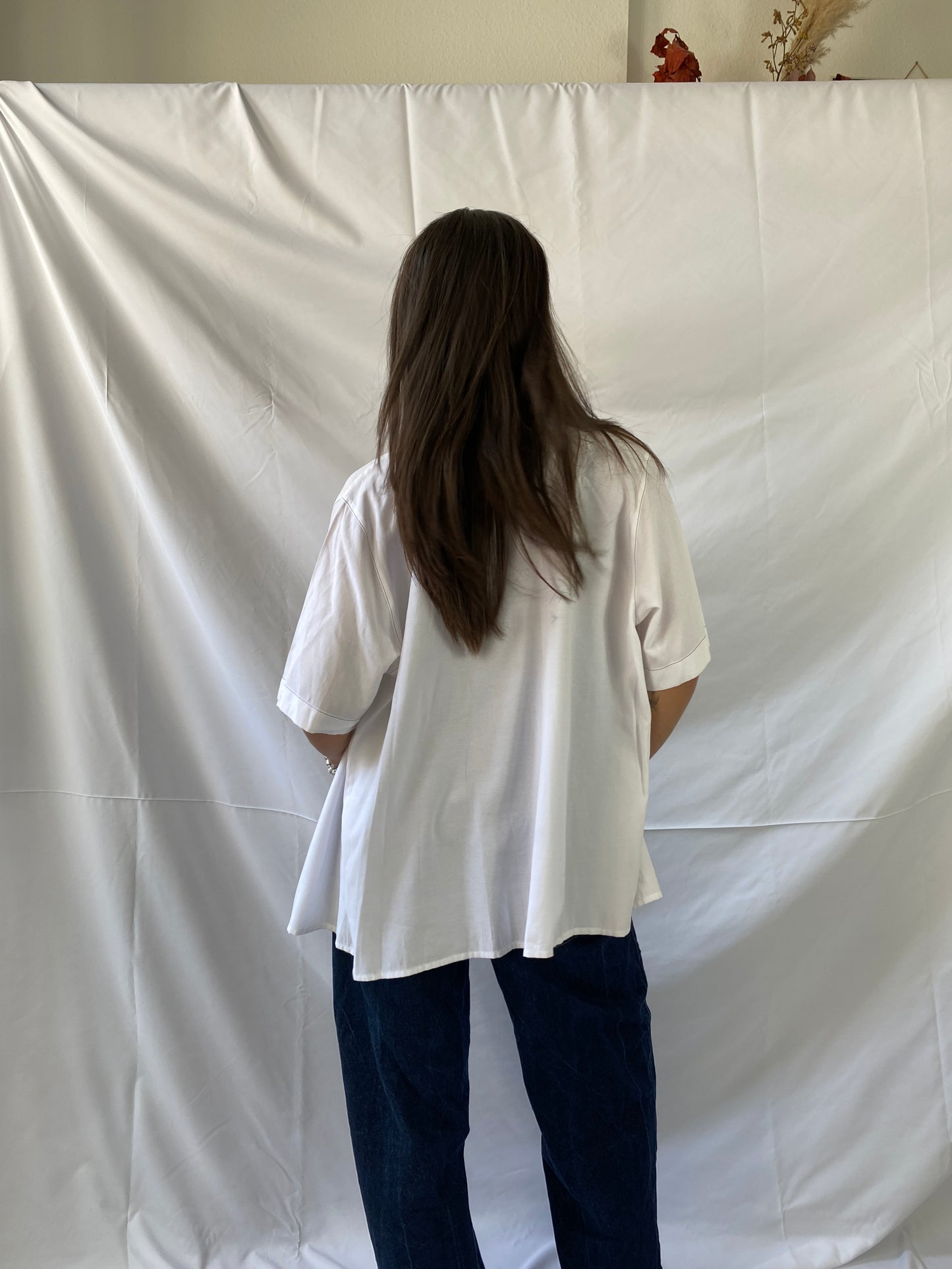 blaue FLECKEN! Bluse weiß blauer Kragen