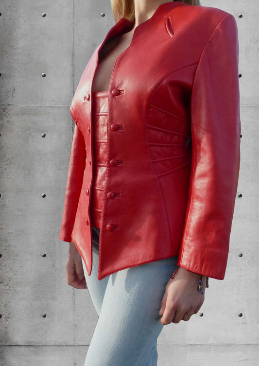 double-breasted leather jacket