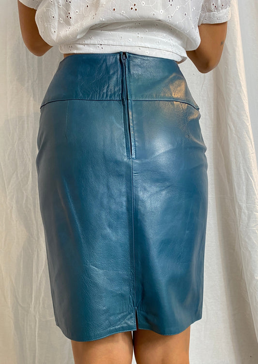 light blue leather skirt