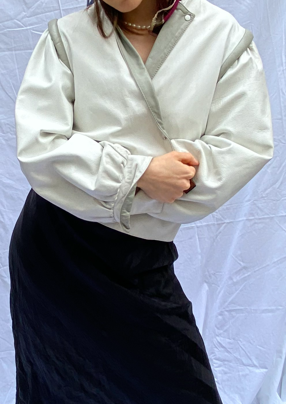 Ivory Puffärmel Lederjacke