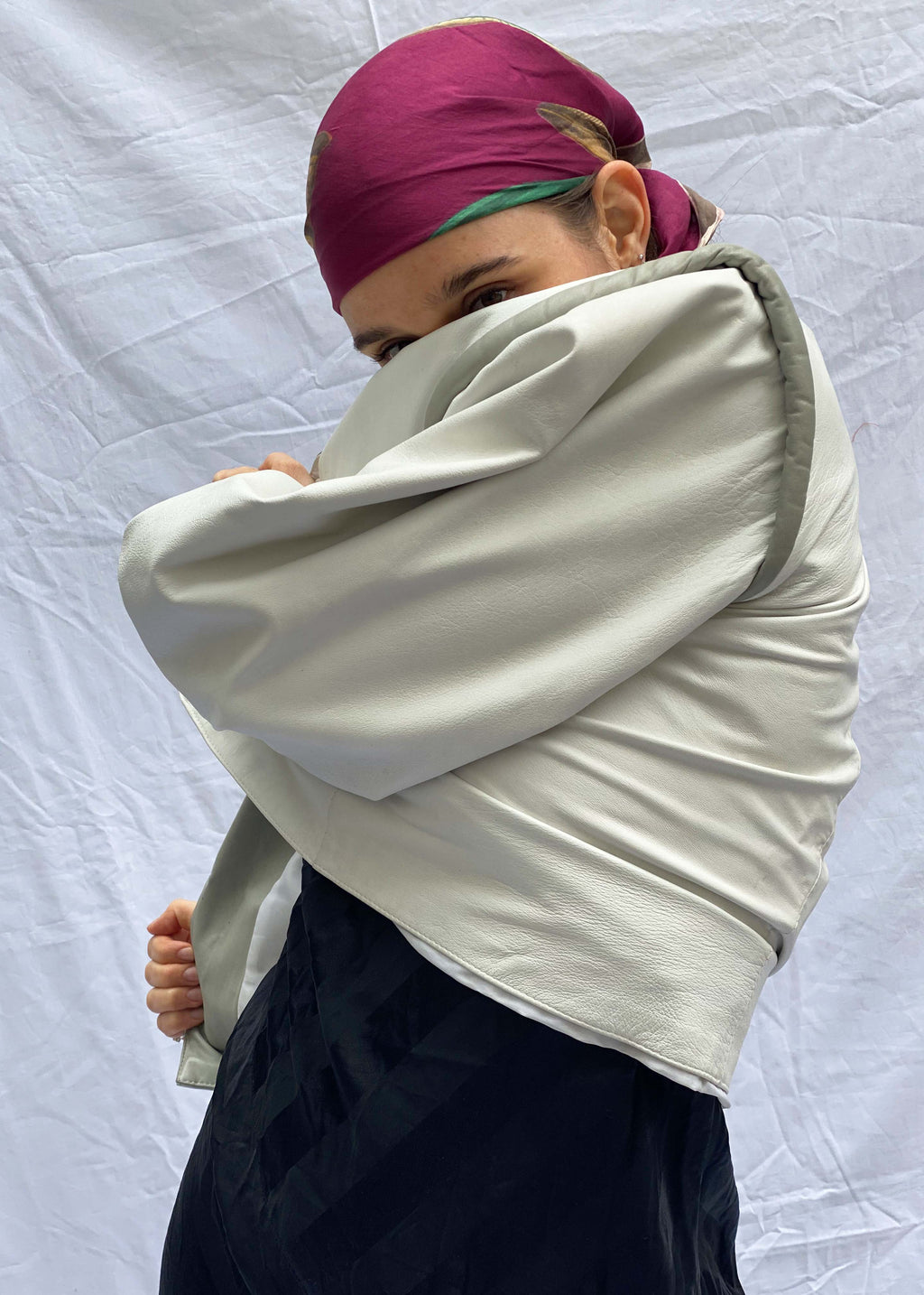 Ivory Puffärmel Lederjacke