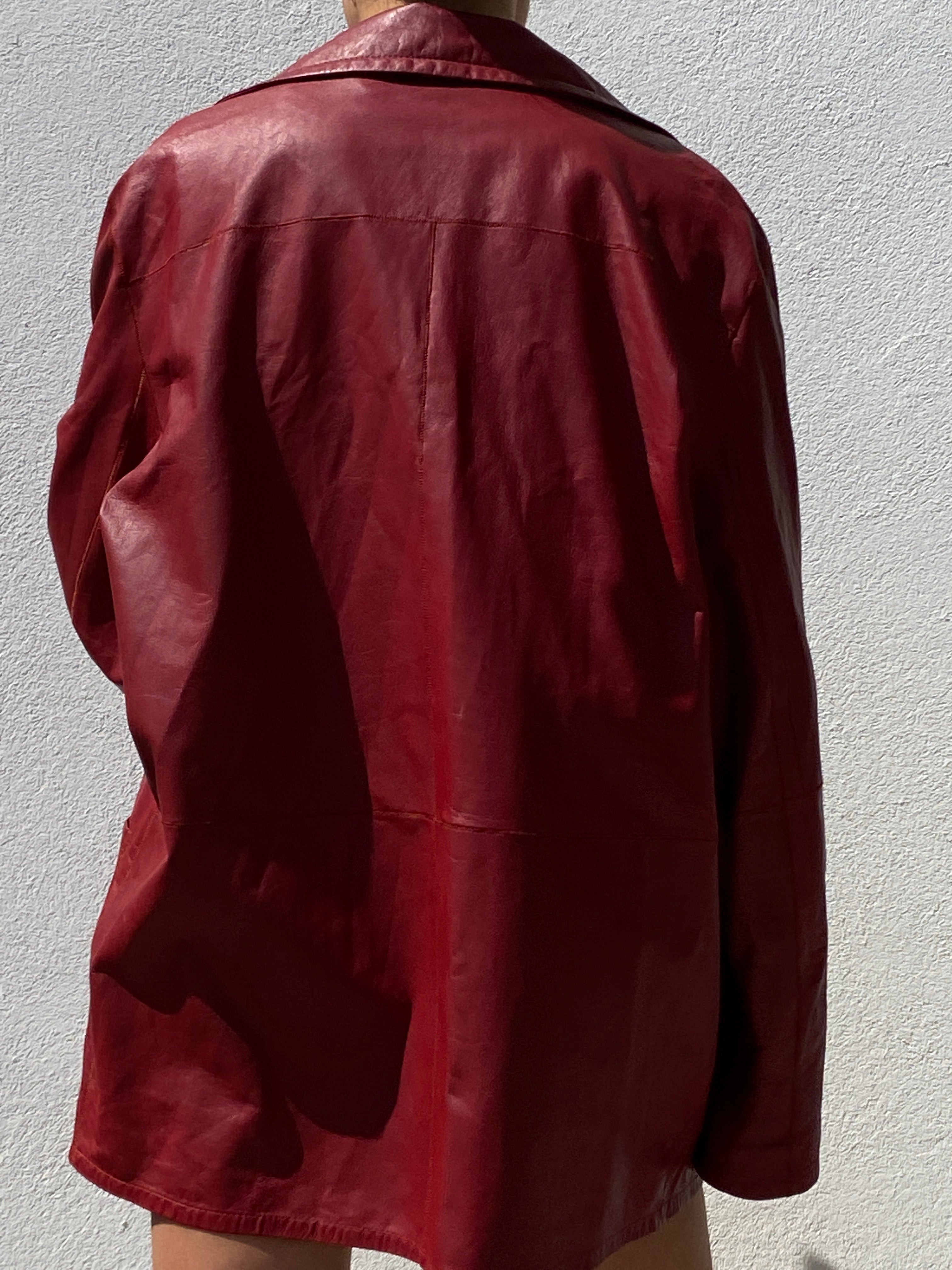 Red leather shirt