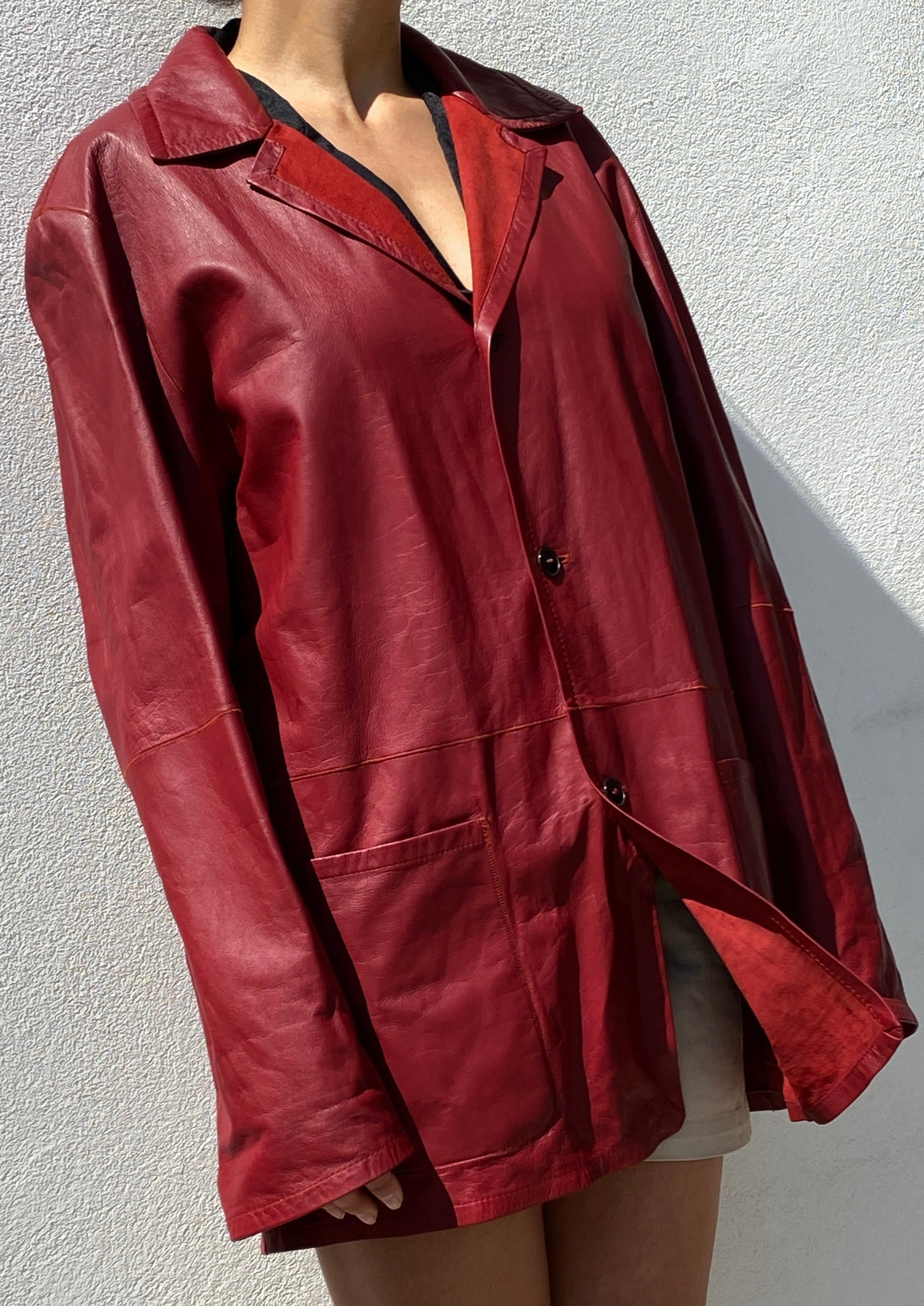 Red leather shirt