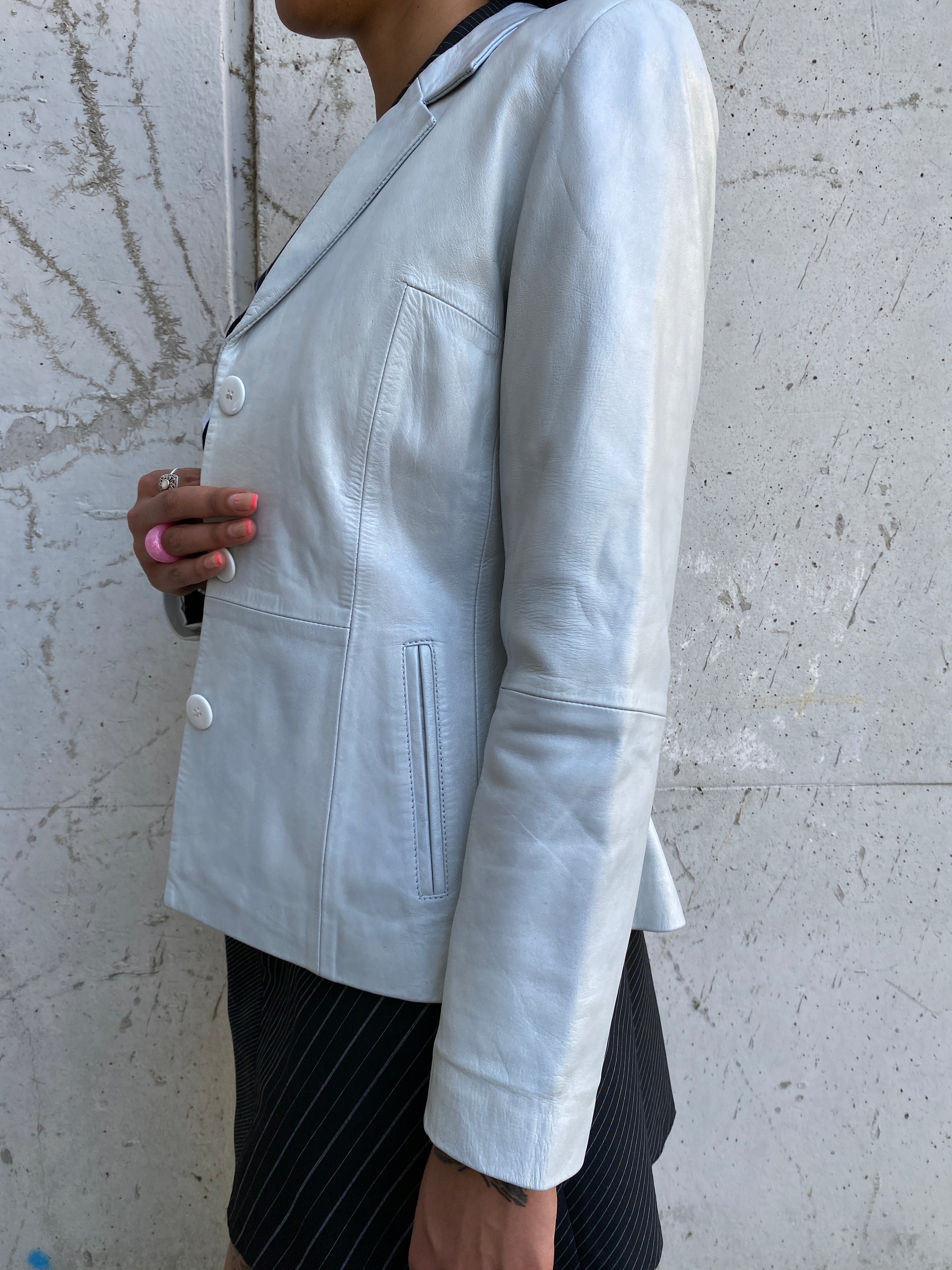 Silver genuine leather blazer